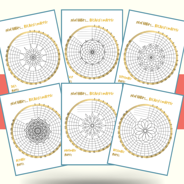 beautiful DFY habit trackers with mandalas to color